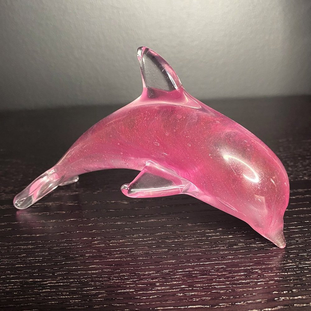 Small Pink Glass Dolphin Statue